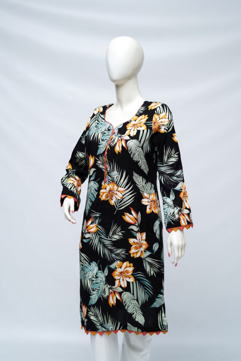 Midnight Bloom Boski Linen Kurti - Image 2