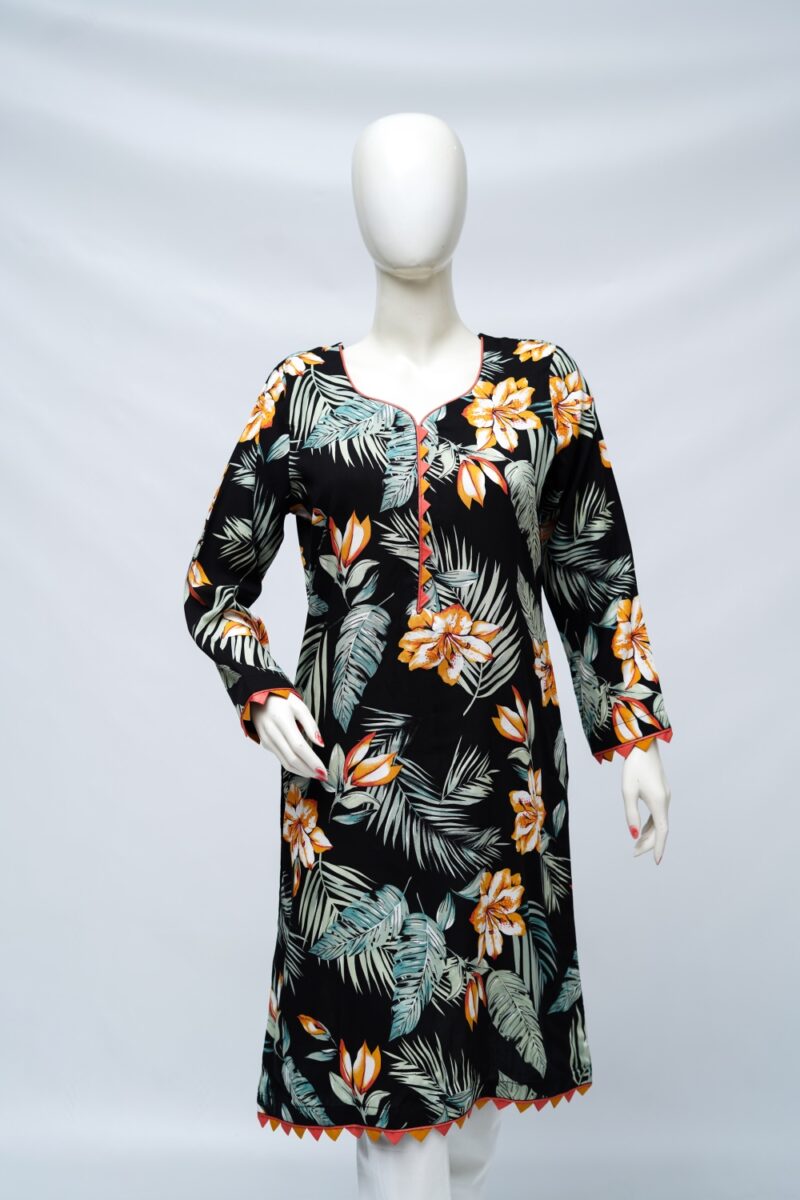 Midnight Bloom Boski Linen Kurti