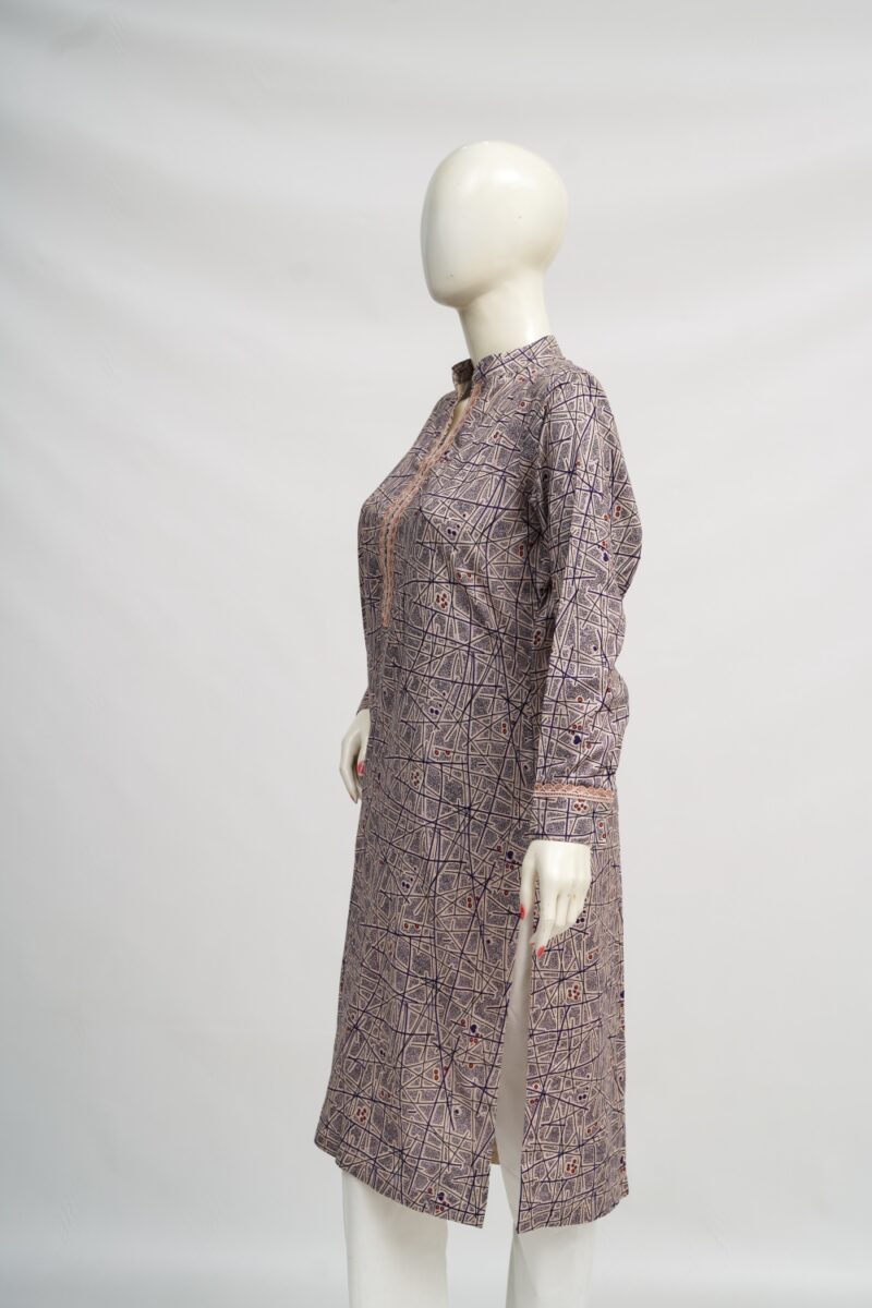 Grey Mosaic Bloom Bosky Linen Kurti - Image 2