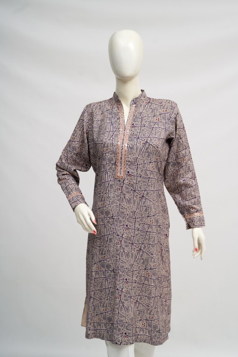 Grey Mosaic Bloom Bosky Linen Kurti