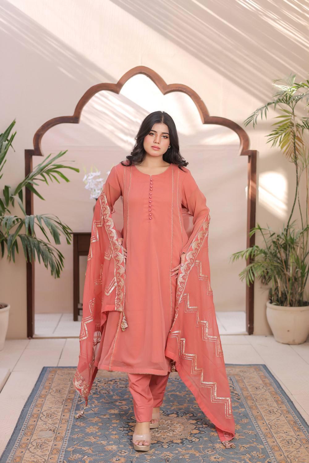 Pink A- Line Frock with 4 panel
