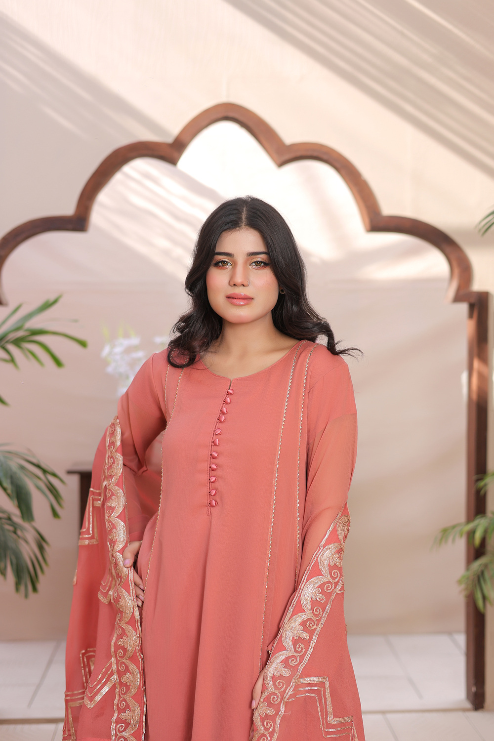 Pink A- Line Frock with 4 panel - Image 2