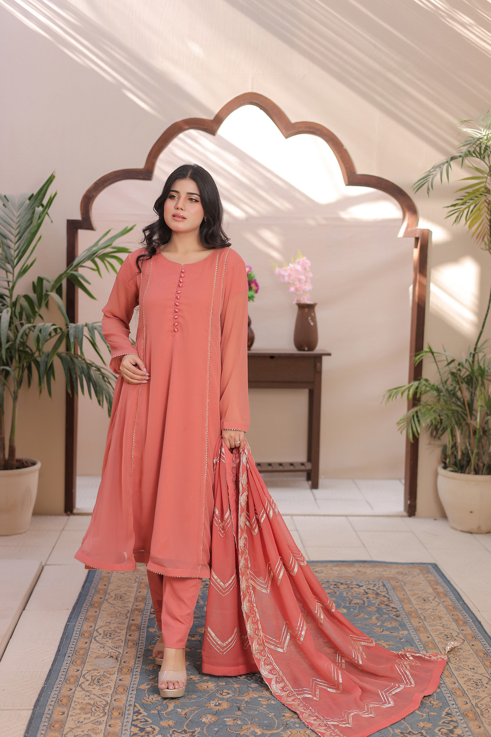 Pink A- Line Frock with 4 panel - Image 3
