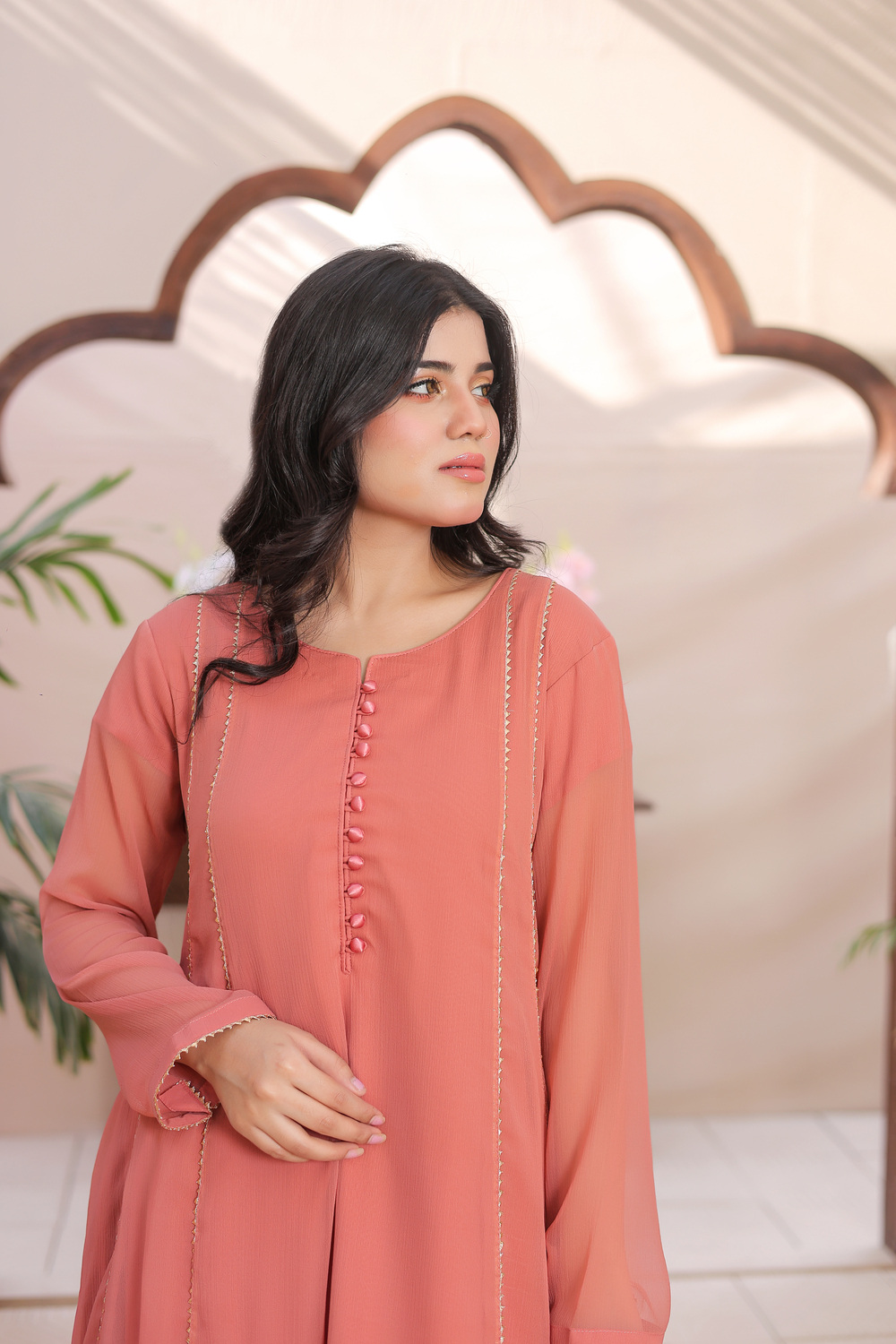 Pink A- Line Frock with 4 panel - Image 4