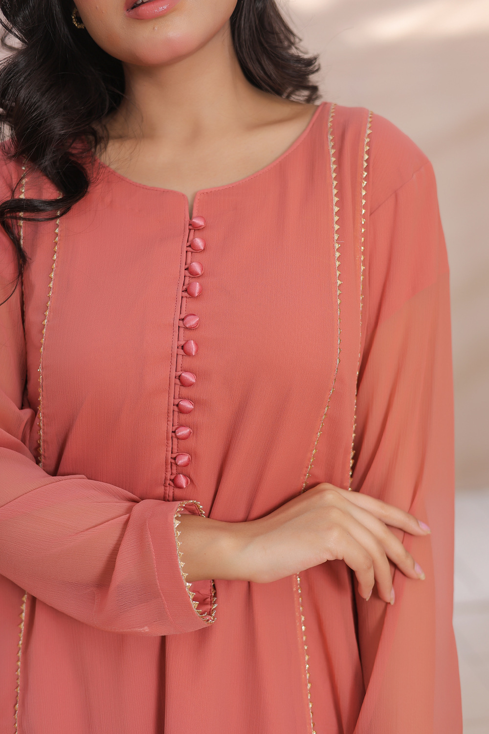 Pink A- Line Frock with 4 panel - Image 5
