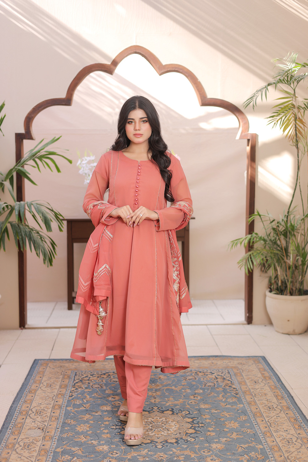 Pink A- Line Frock with 4 panel - Image 8