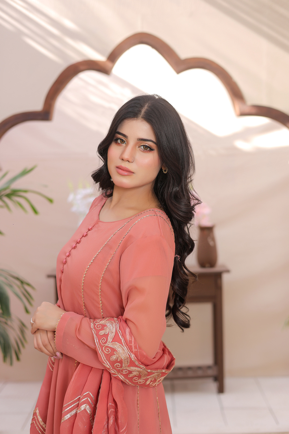Pink A- Line Frock with 4 panel - Image 9