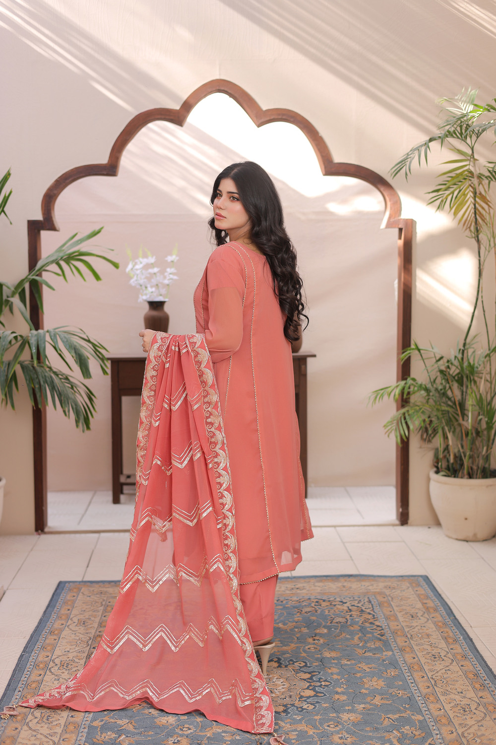 Pink A- Line Frock with 4 panel - Image 10