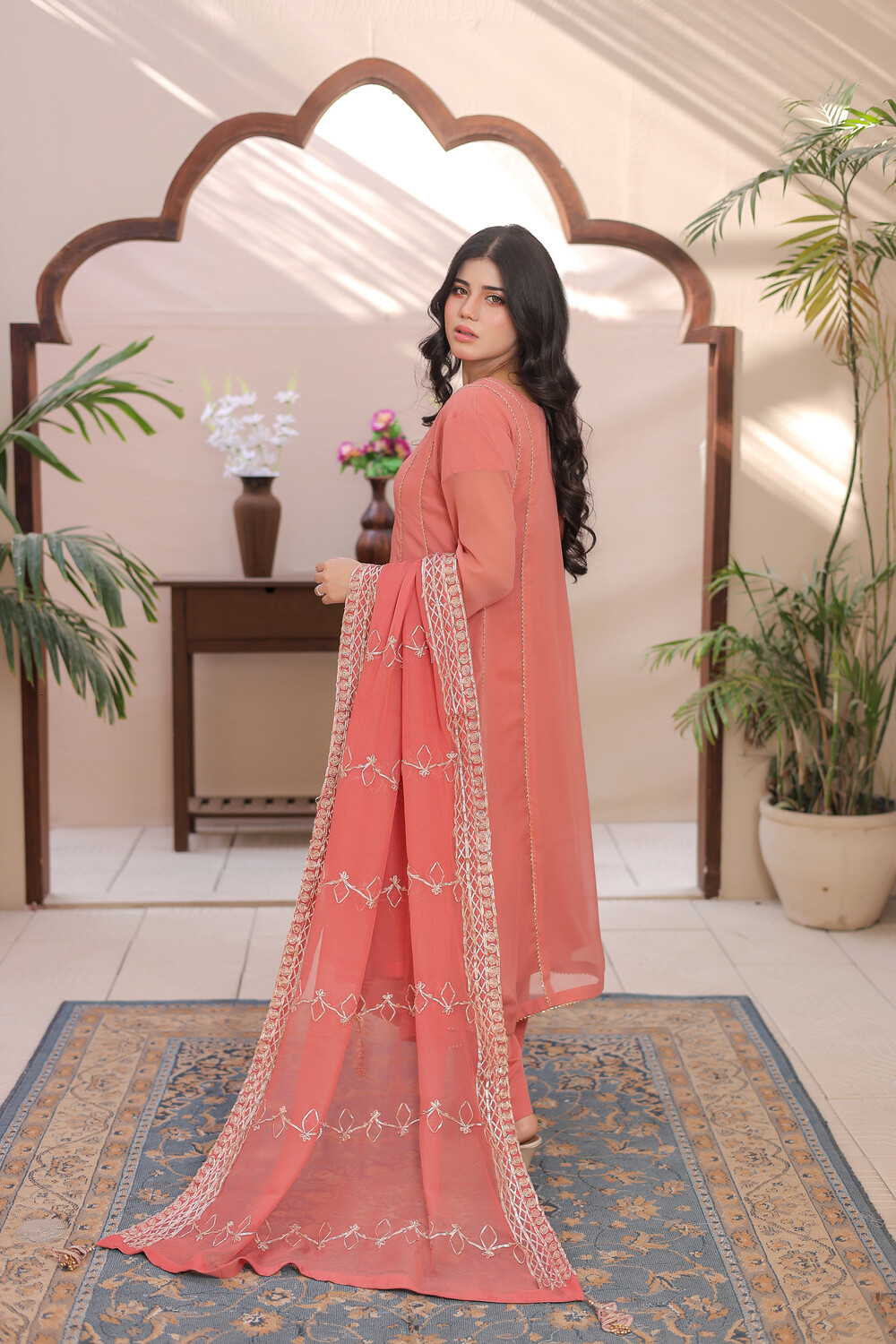 Pink A- Line Frock with 4 panel - Image 11