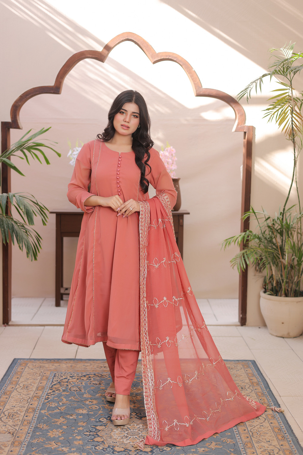 Pink A- Line Frock with 4 panel - Image 12