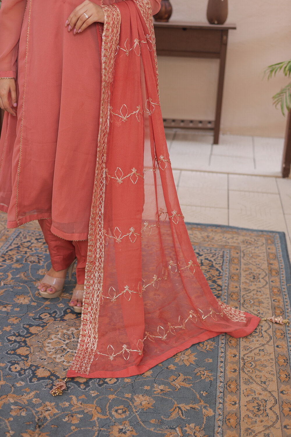 Pink A- Line Frock with 4 panel - Image 13