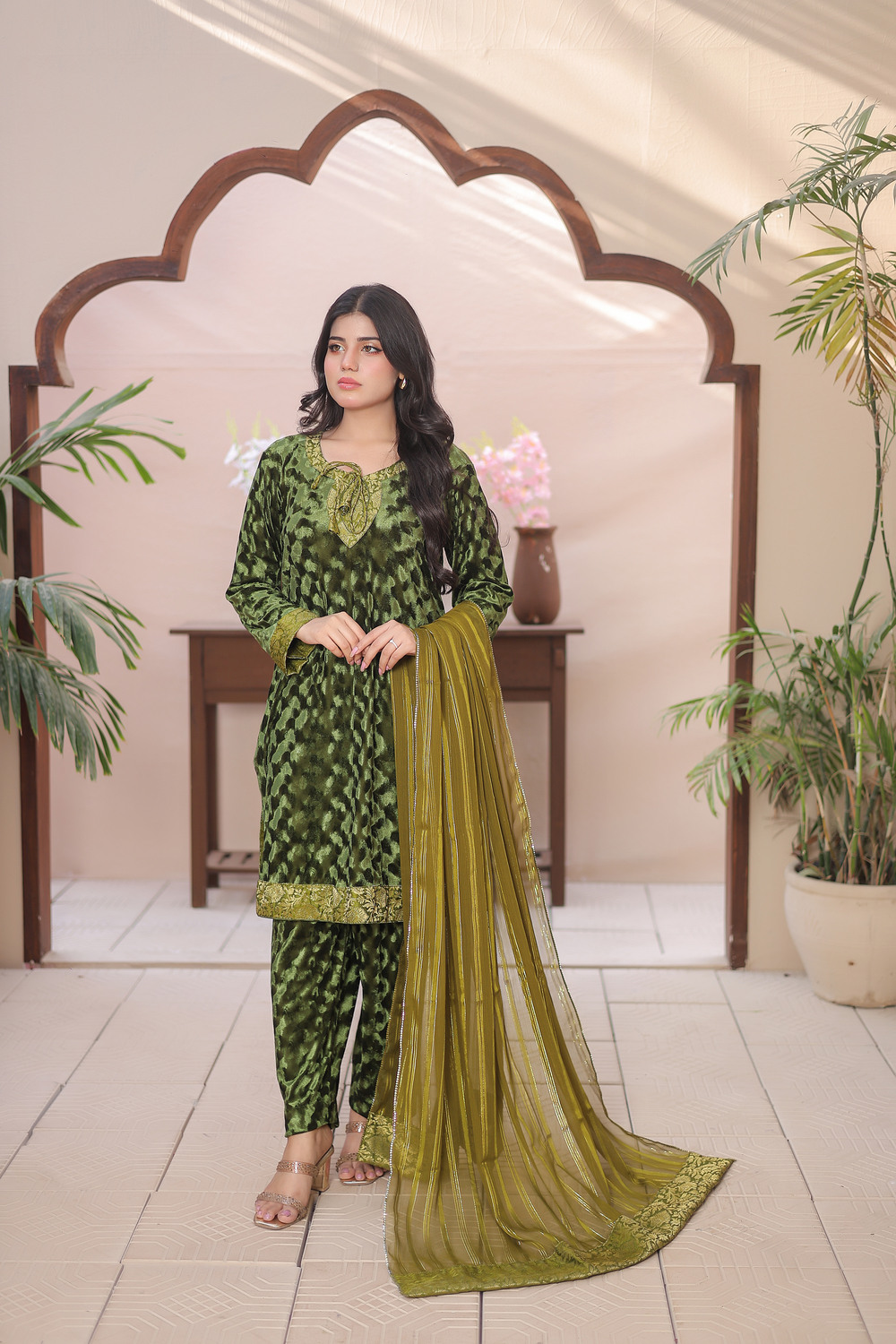 Green Velvet self print 3 piece